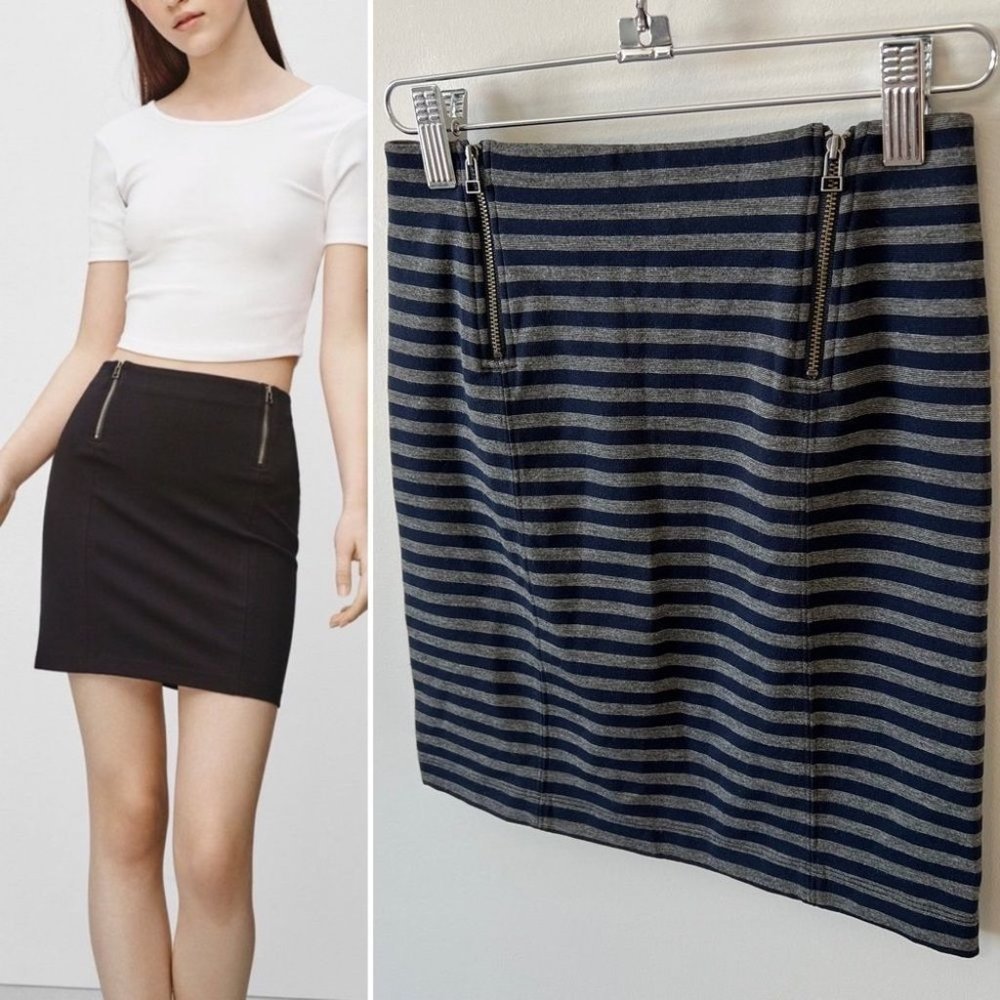 NWT Aritzia Sunday Best Mitford Mini Skirt Navy Blue and Grey Striped - Picture 1 of 11